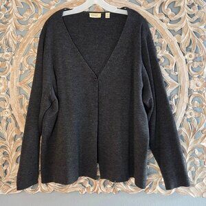Vintage Dark Grey 100% Merino Wool sweater single button cardigan Size 2X